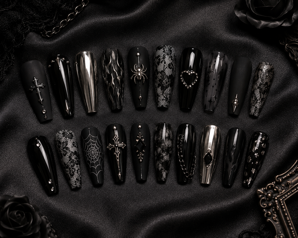  Full Set Press-On Goth Nails