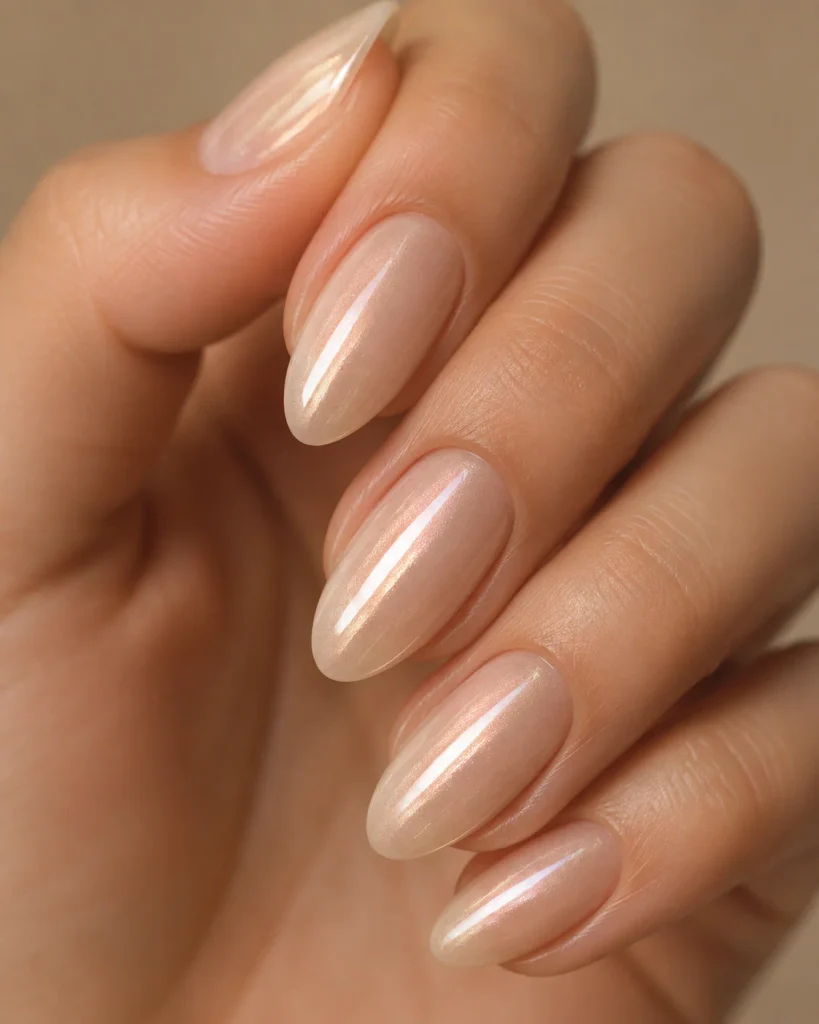 Glazed Nude Almond Nails