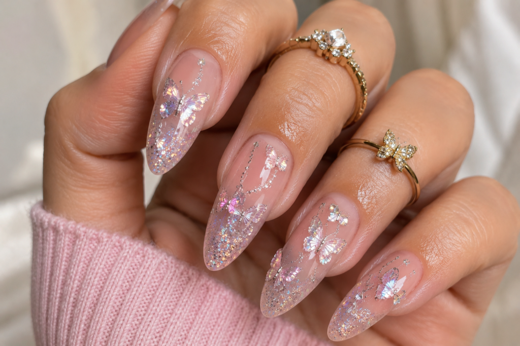 Glitter Butterfly Nail Art