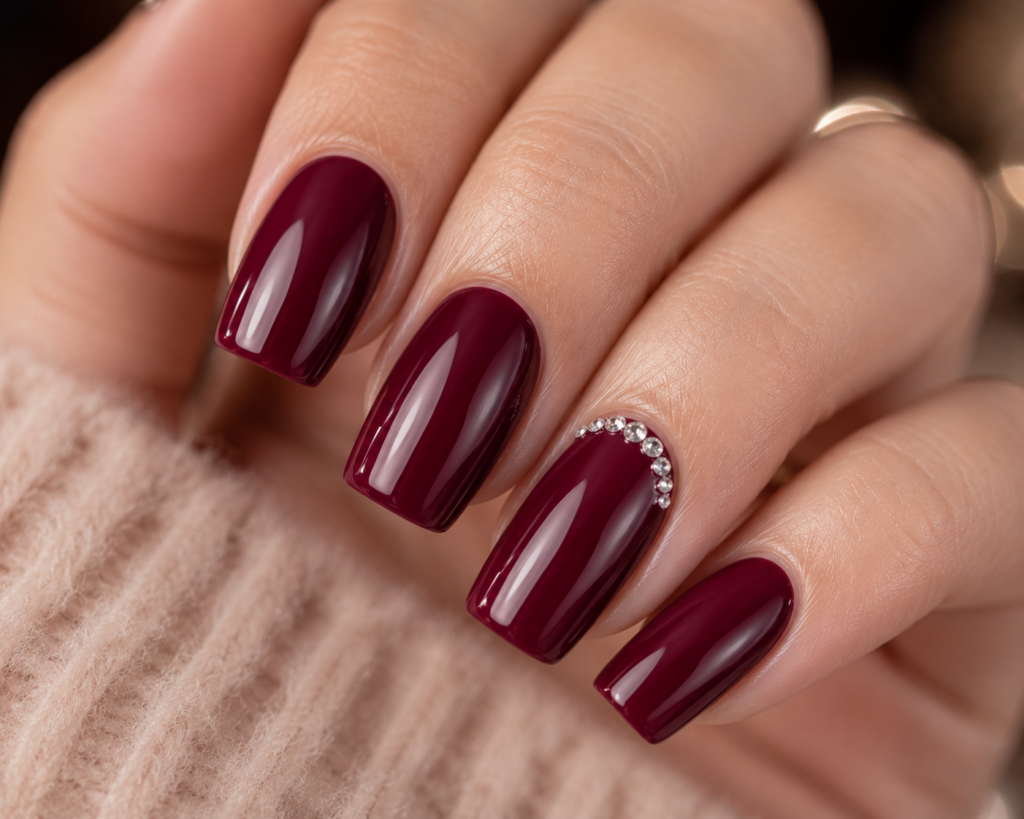 Glossy Maroon with Rhinestone Accents