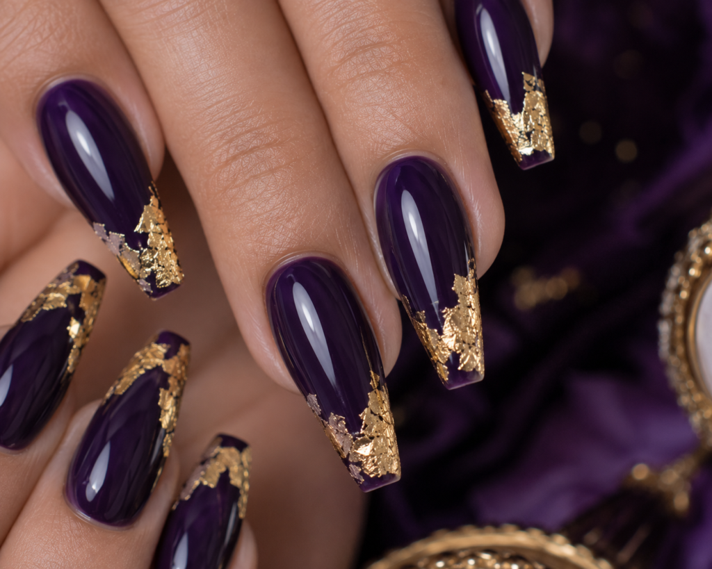 gold leaf tips on dark purple