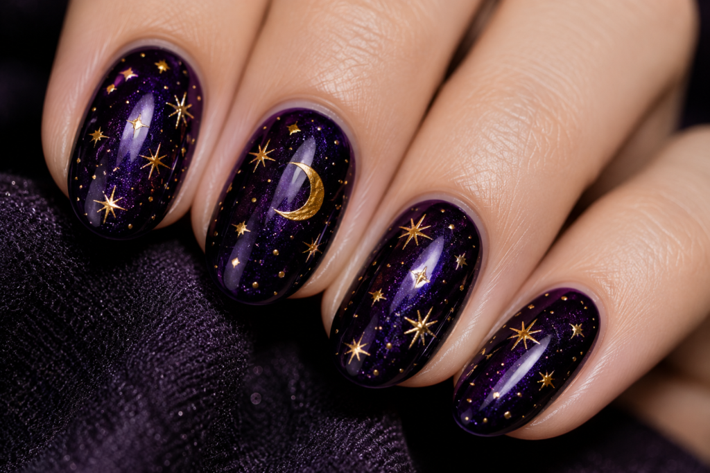 gold starry night nails