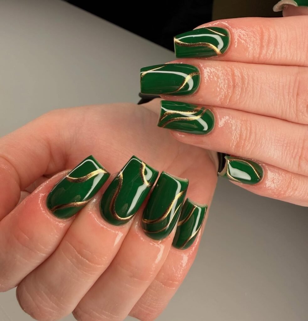 Green and Gold Nails