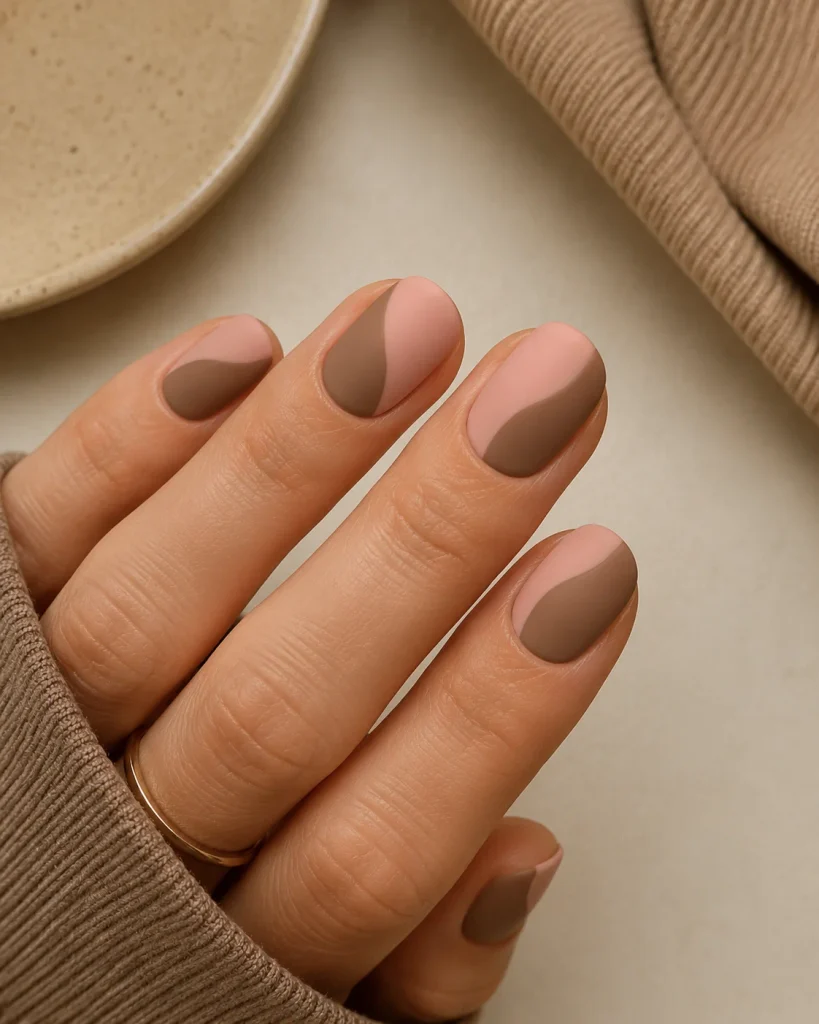 Latte and Blush Color Block Nails