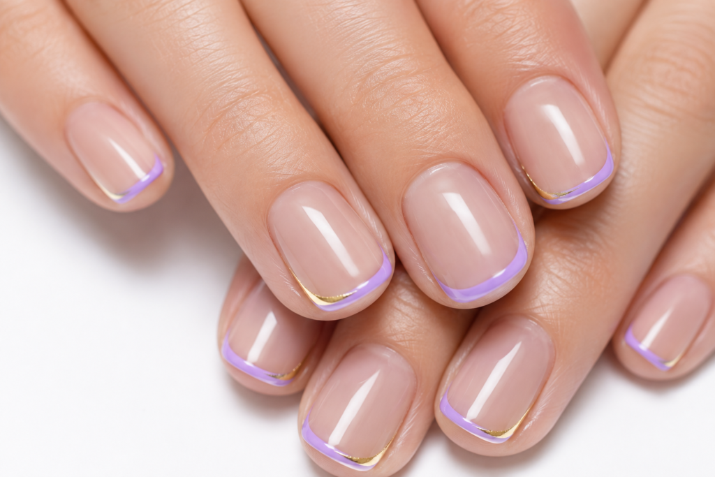 lavender and gold micro french tip purple and gold nails