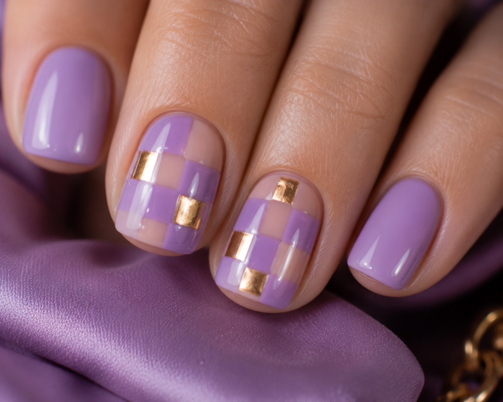 lilac checkerboard with gold squares