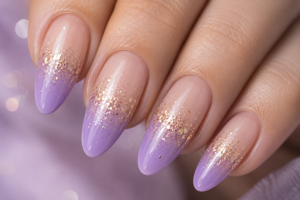 lilac ombre with gold glitter