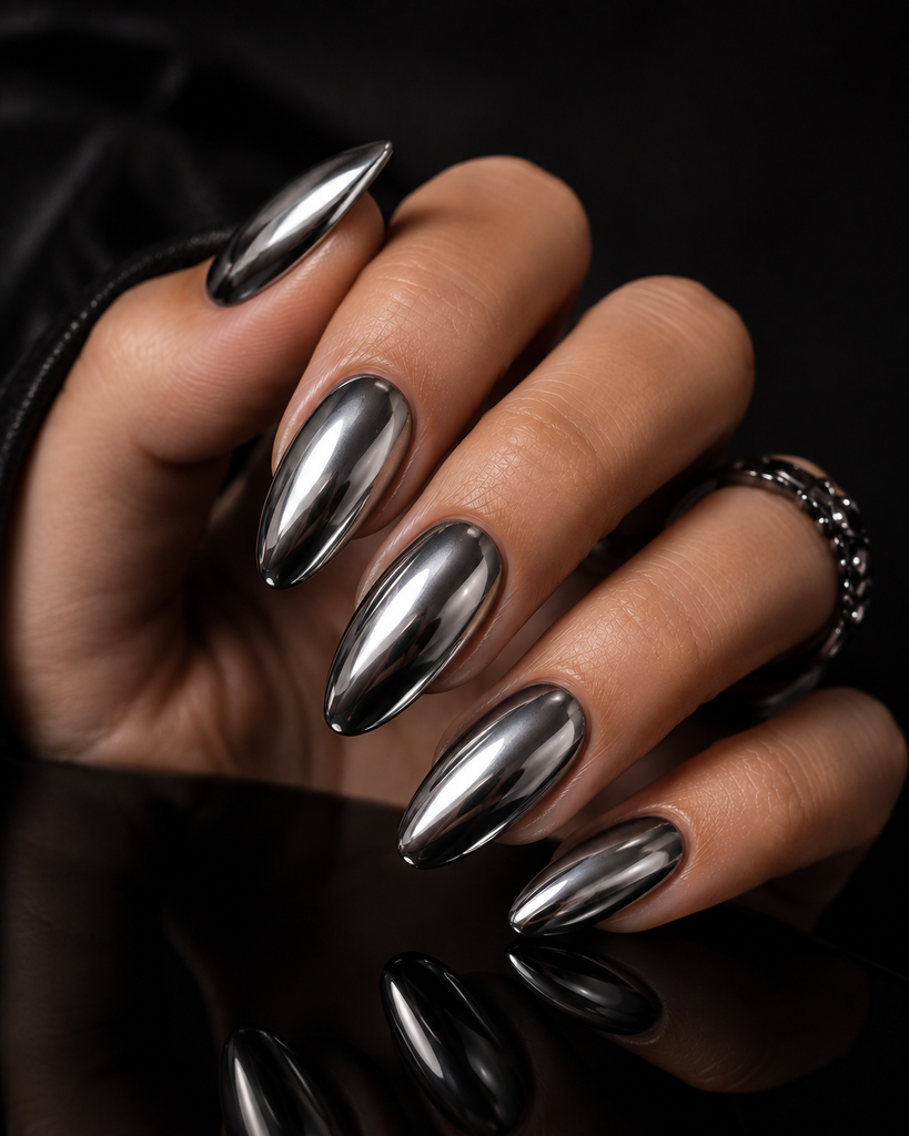  Liquid Metal Almond Nails