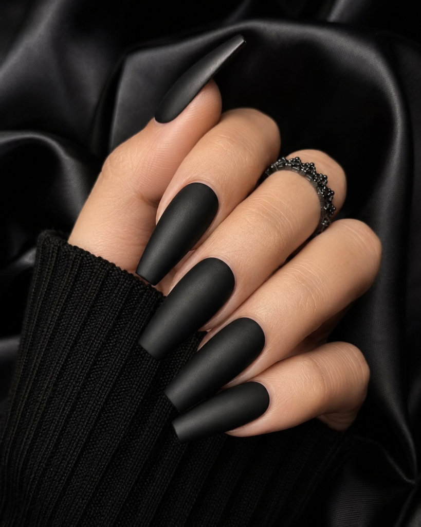 Matte Black Coffin Nails