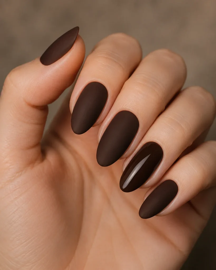 Matte Brown Almond Nails