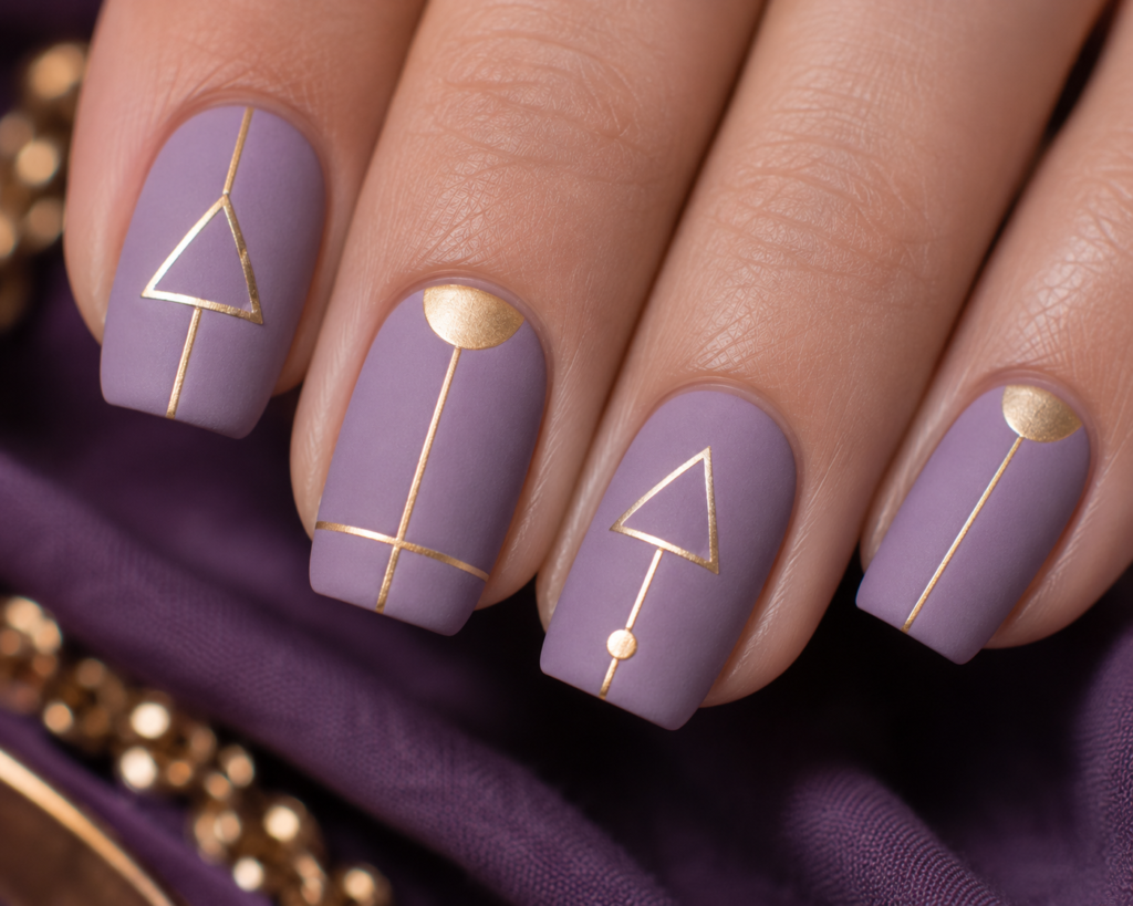 matte lavender with gold geometry