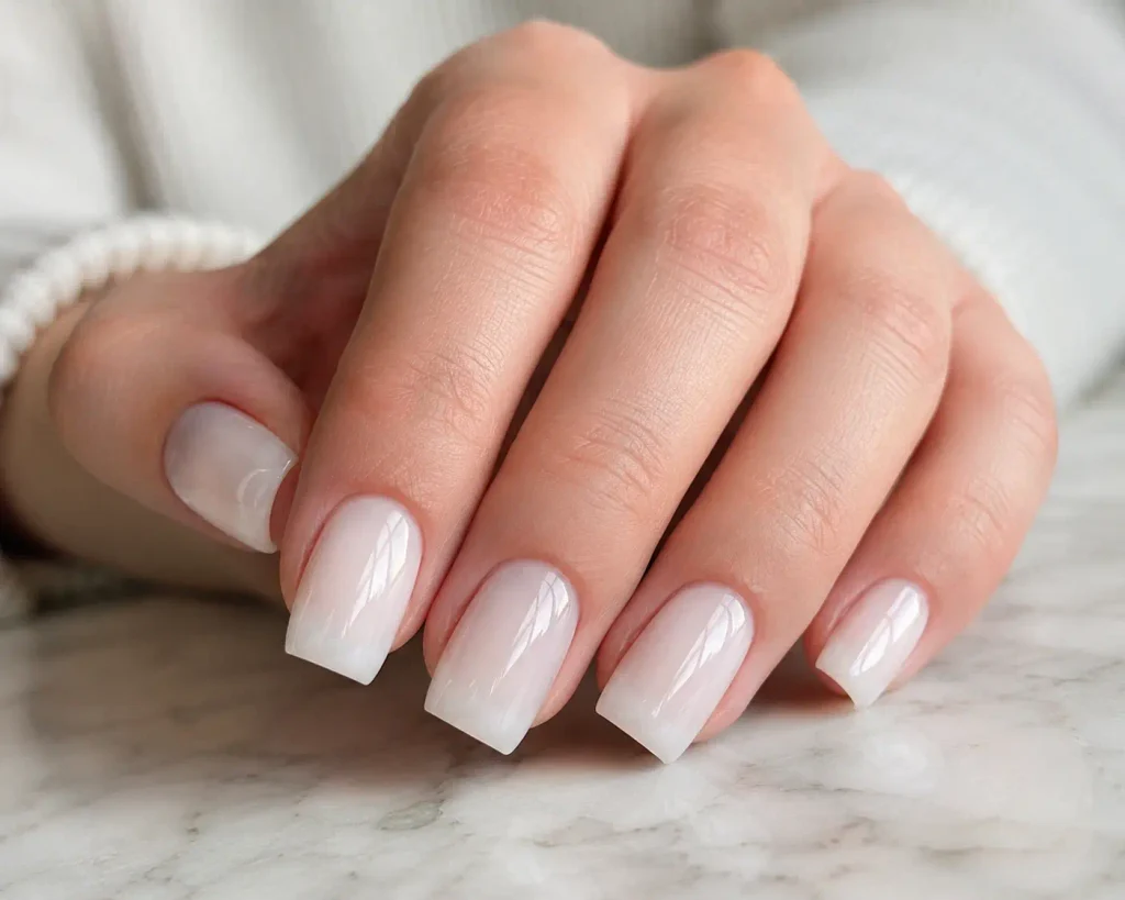 Milky White Dip Nails