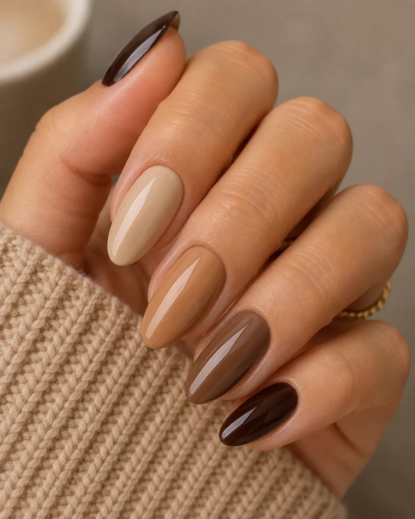 Mixed Coffee Neutral Nails