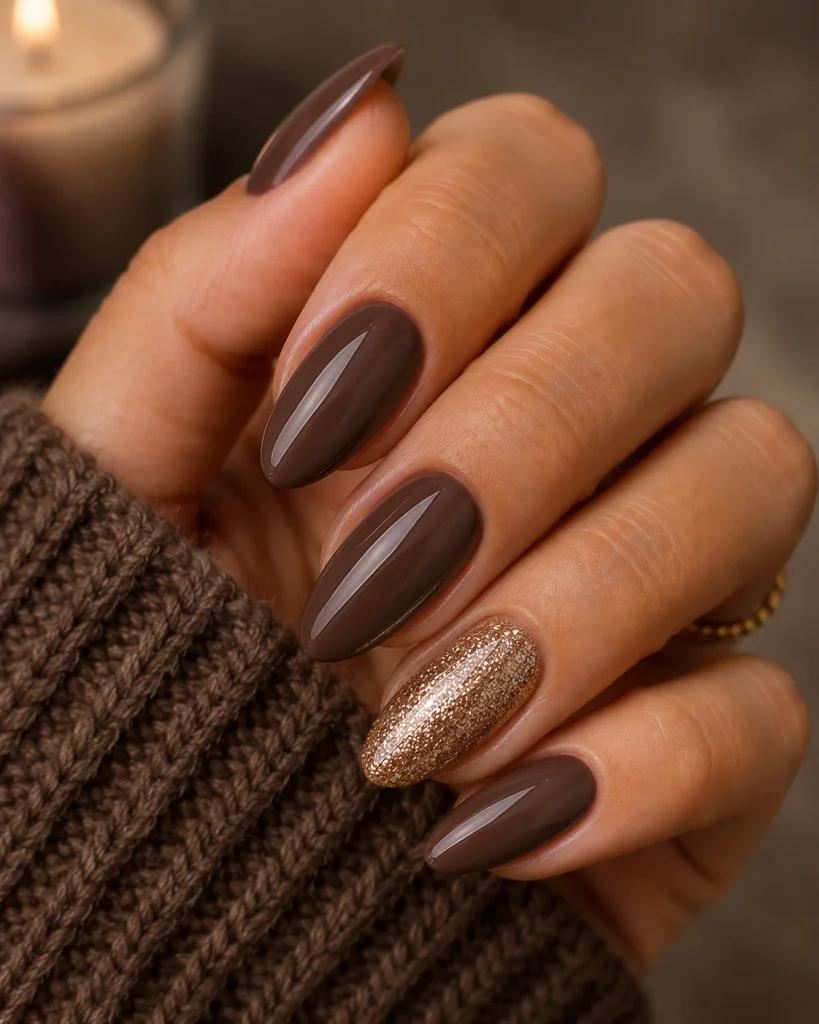 Mocha Glitter Accent Nails