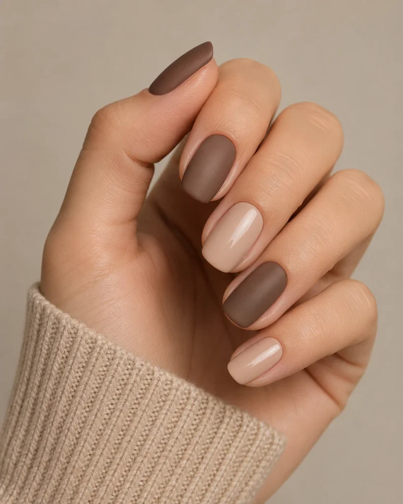 Mocha and Nude Alternating Nails