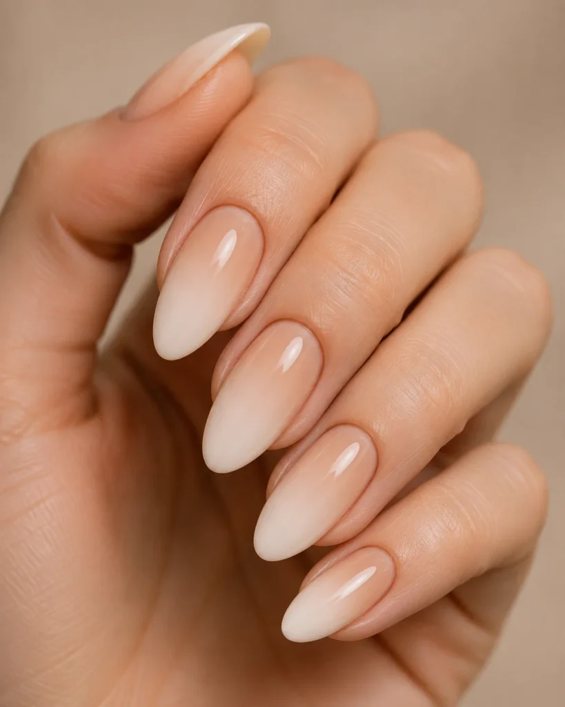 Neutral Ombre Almond Nails