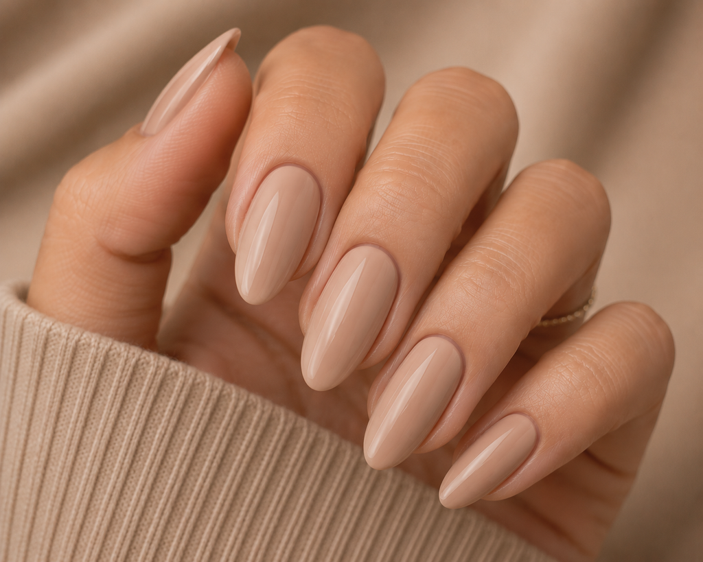 Nude Beige Almond Nails