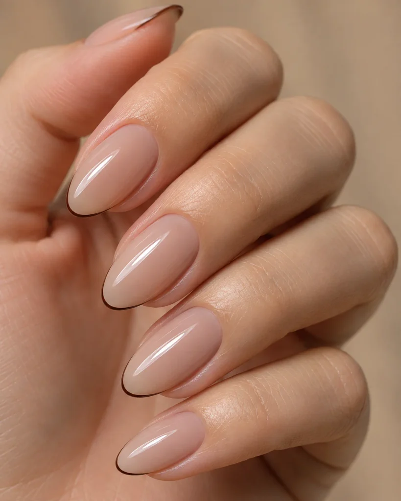 Nude Nails With Brown Micro Tips