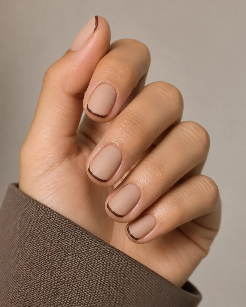 Nude Nails With Chocolate Micro Tips
