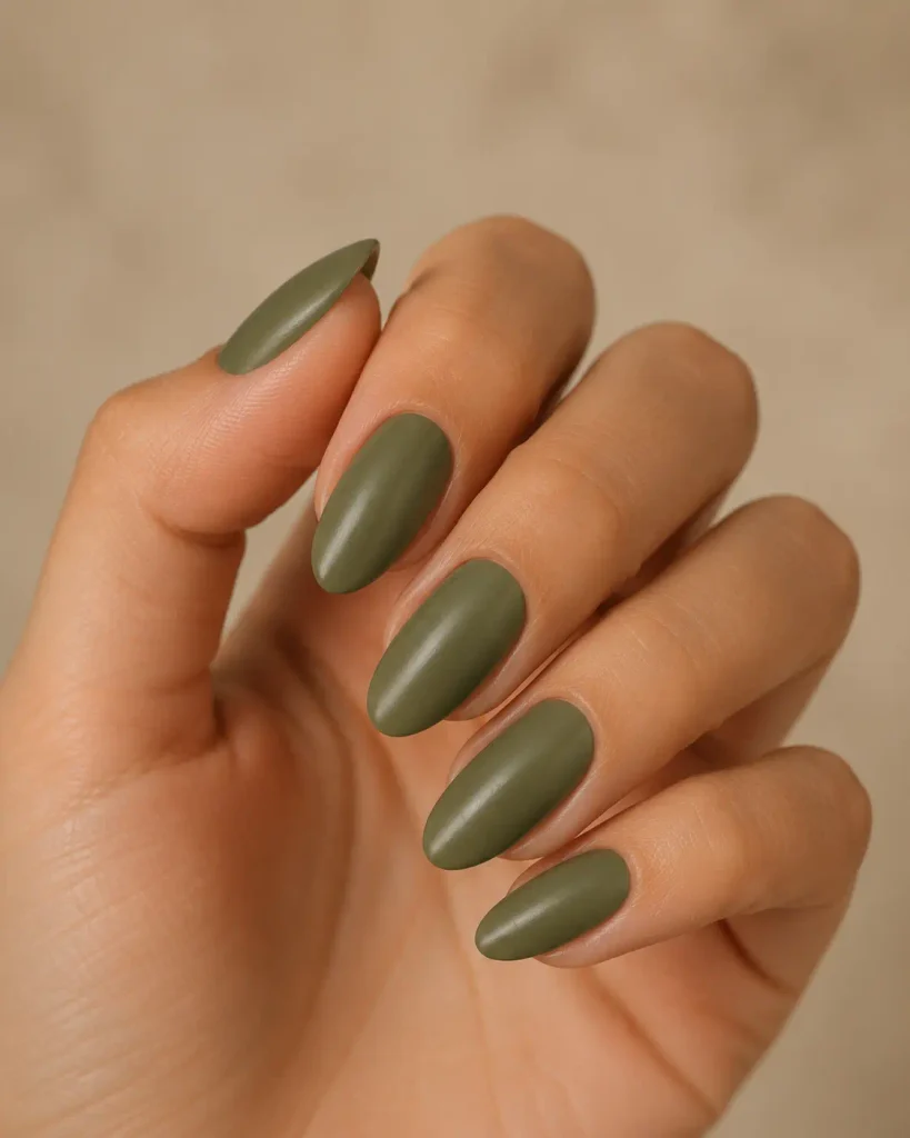 Olive Green Almond Nails