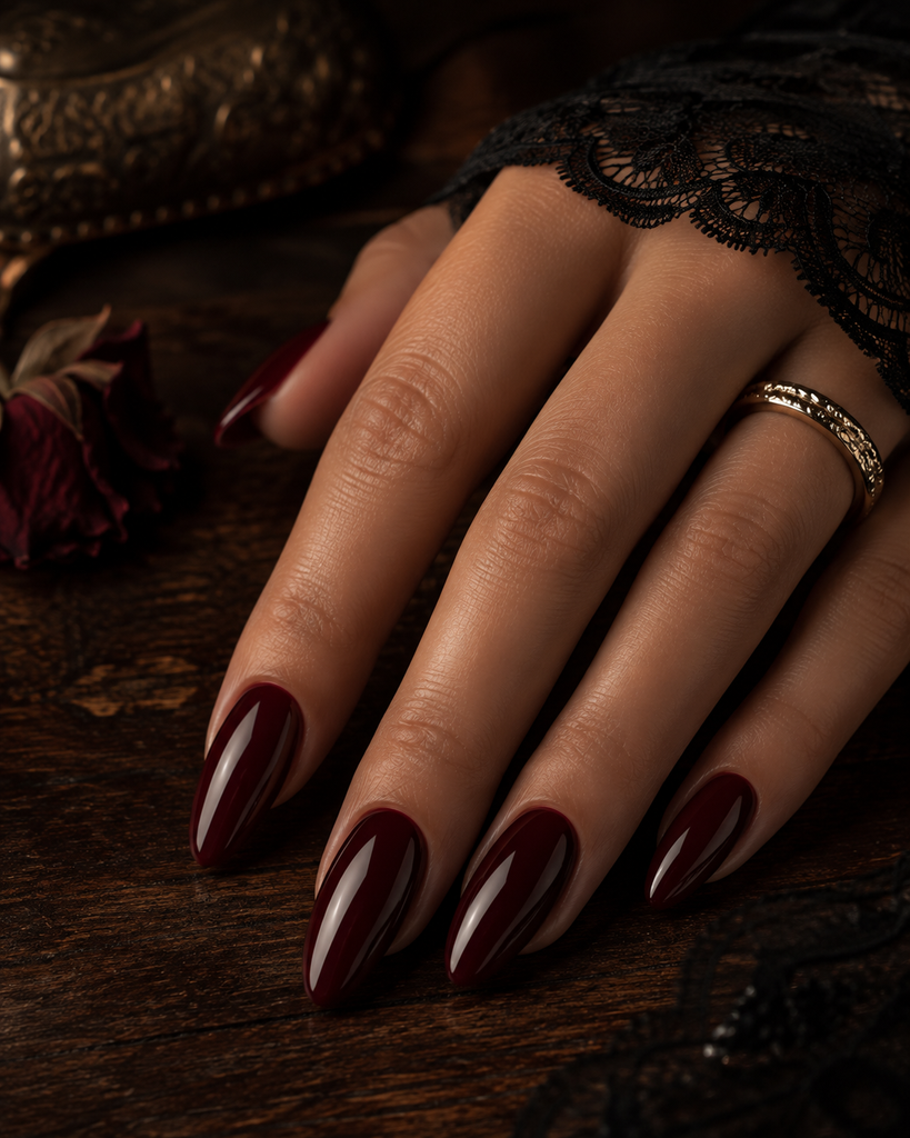 Oxblood Red Almond Nails