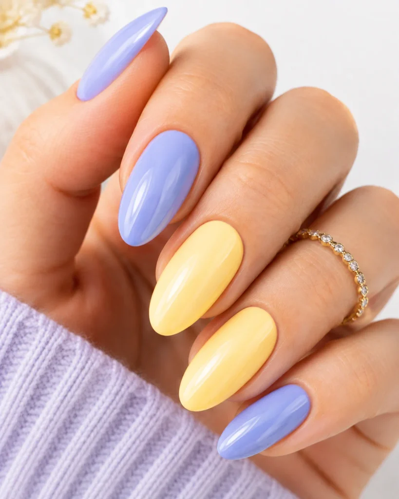 Periwinkle and Butter Yellow Nails
