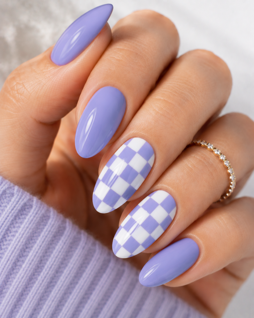 Periwinkle Checkerboard Nails