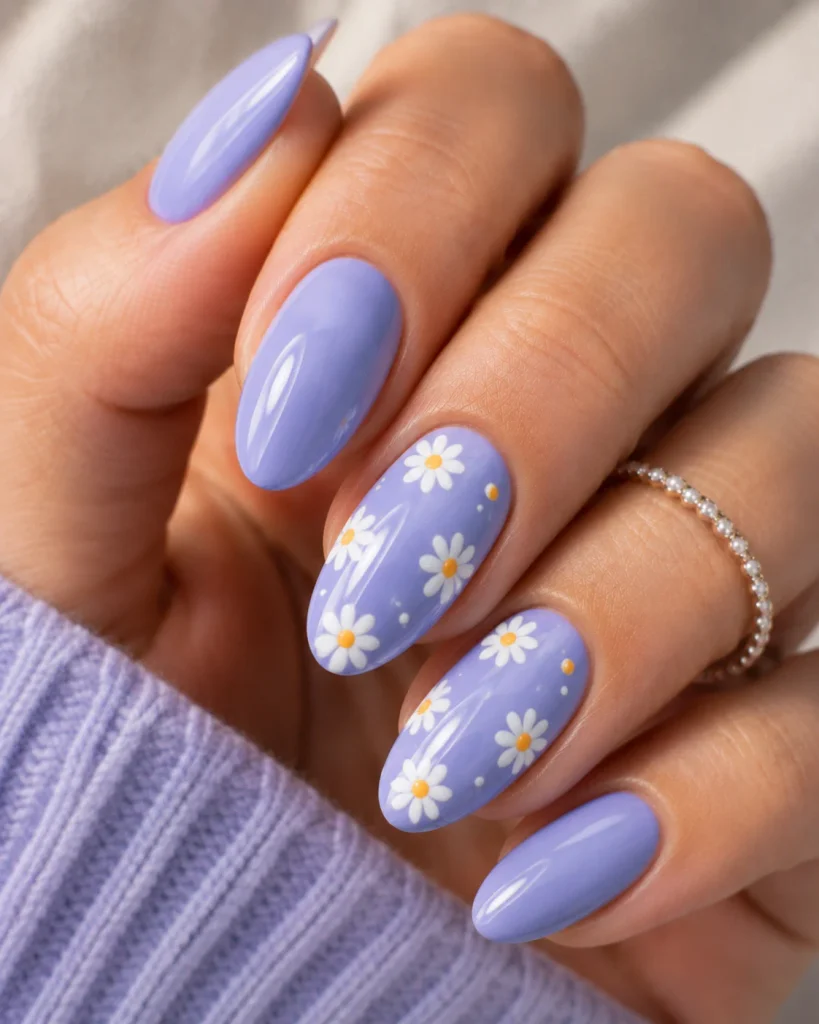 Periwinkle Daisy Accent Nails