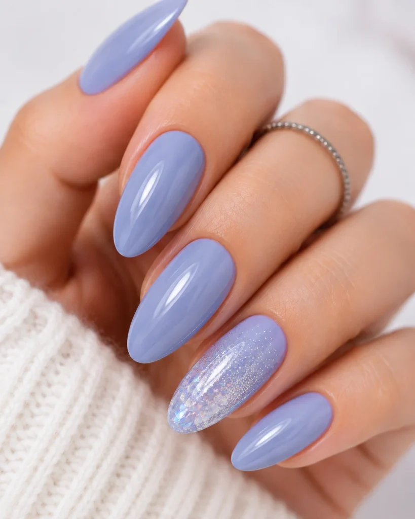 Periwinkle Glitter Accent Nails