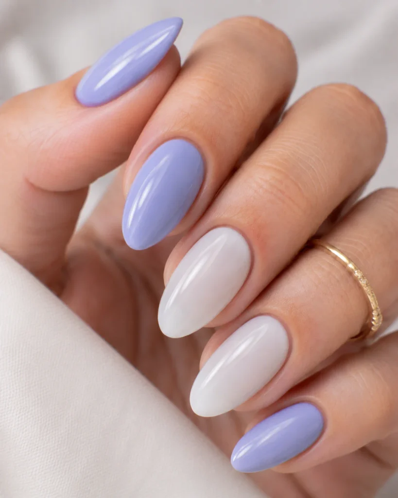 Periwinkle and Milky White Nails
