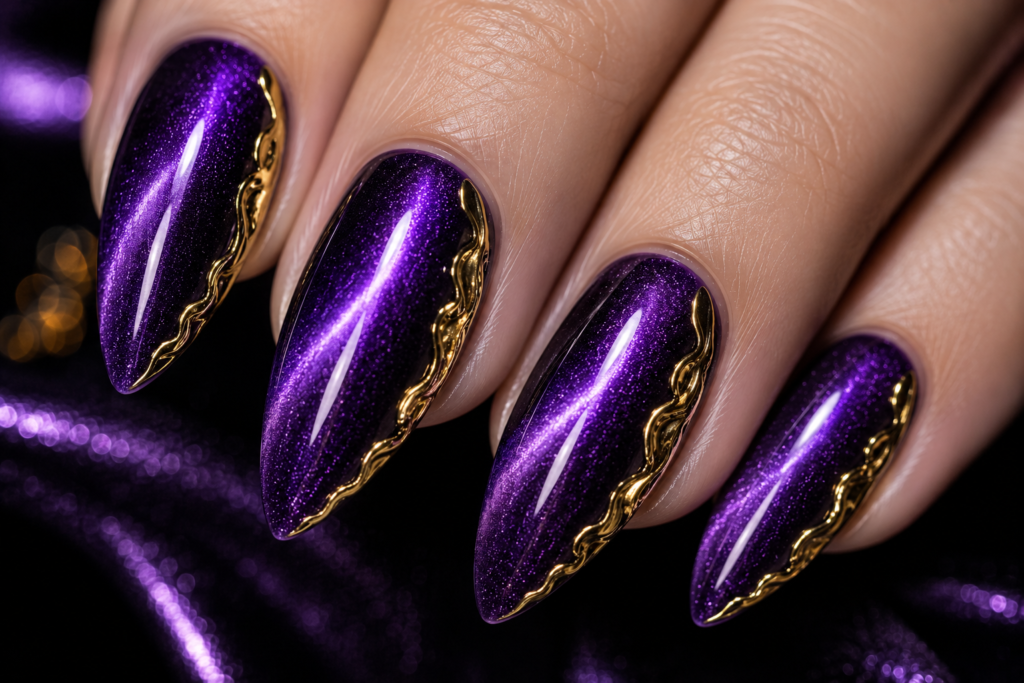 purple cat eye with gold edges
