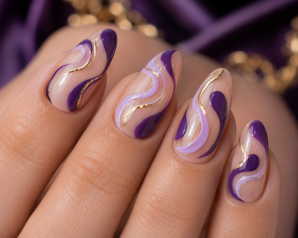 purple swirls with gold negative space