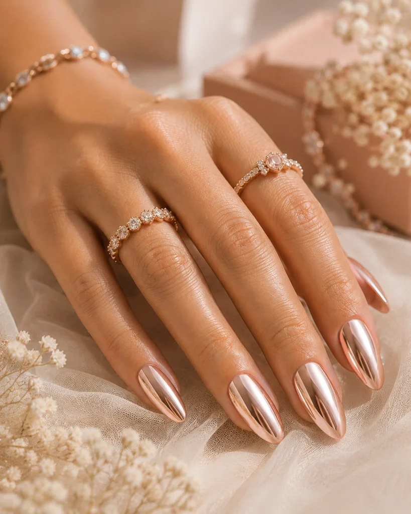 Rose Gold Chrome Dip Nails