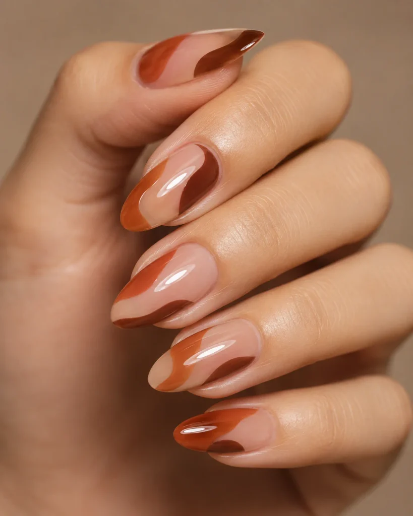 Rust and Nude Abstract Nails