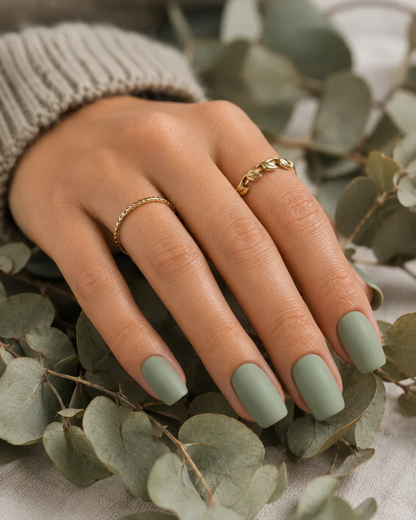 Sage Green Dip Nails