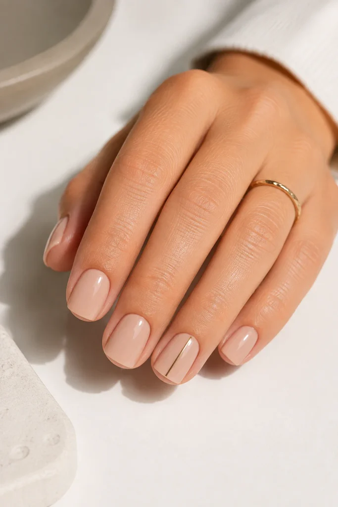 Short Square Dip Nails with a Single Line Accent