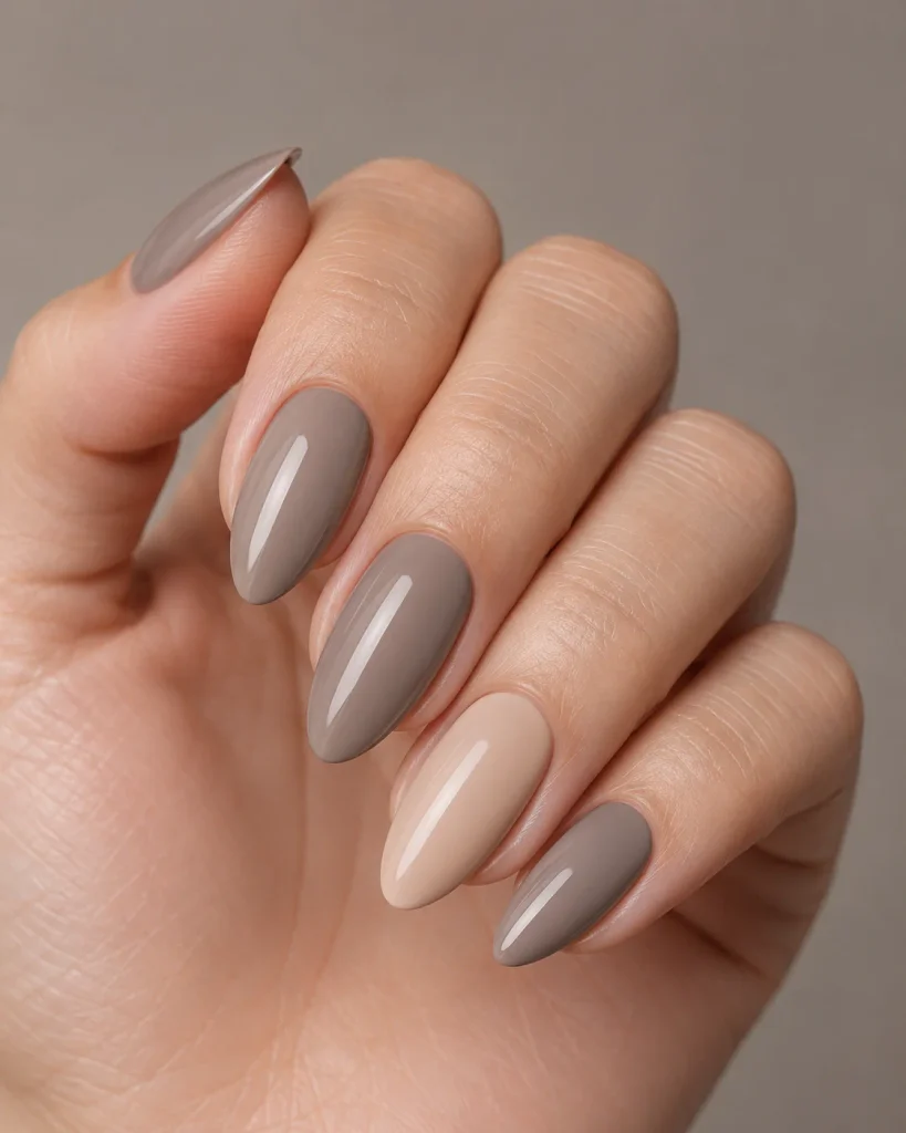 Smoky Gray Almond Nails
