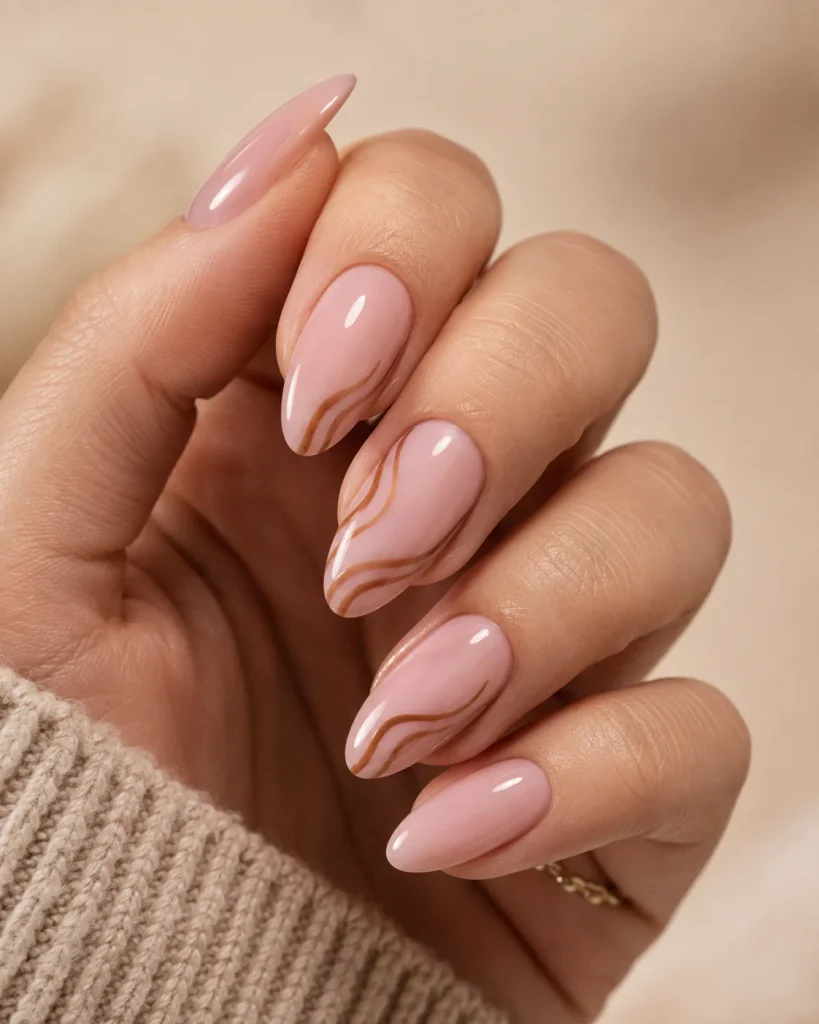 Soft Pink and Caramel Swirl Nails