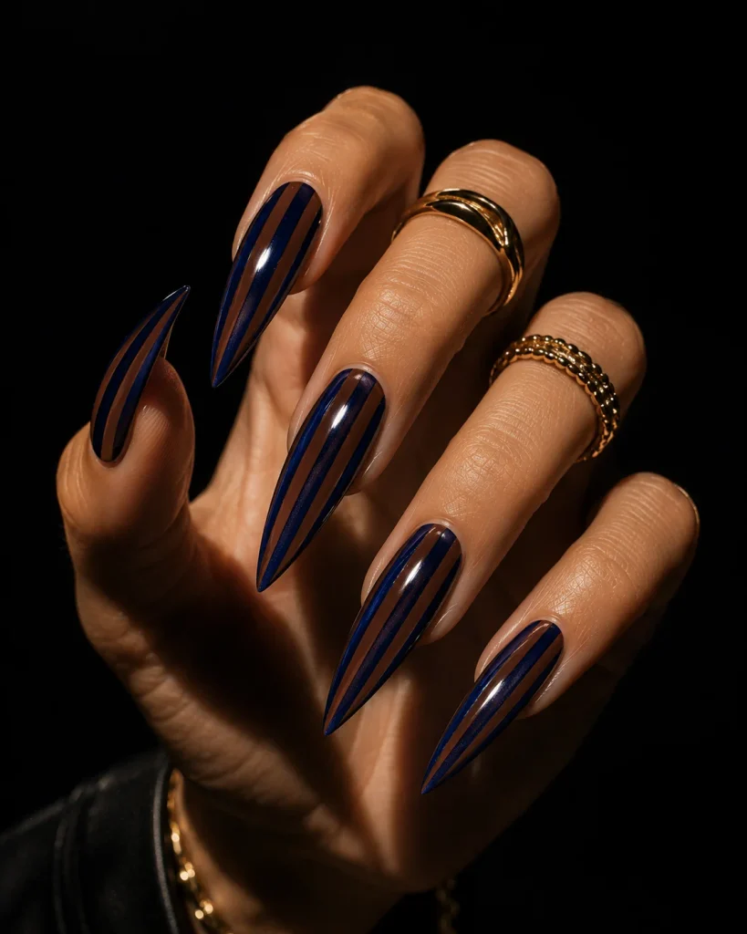 Stiletto Nails with Vertical Stripes