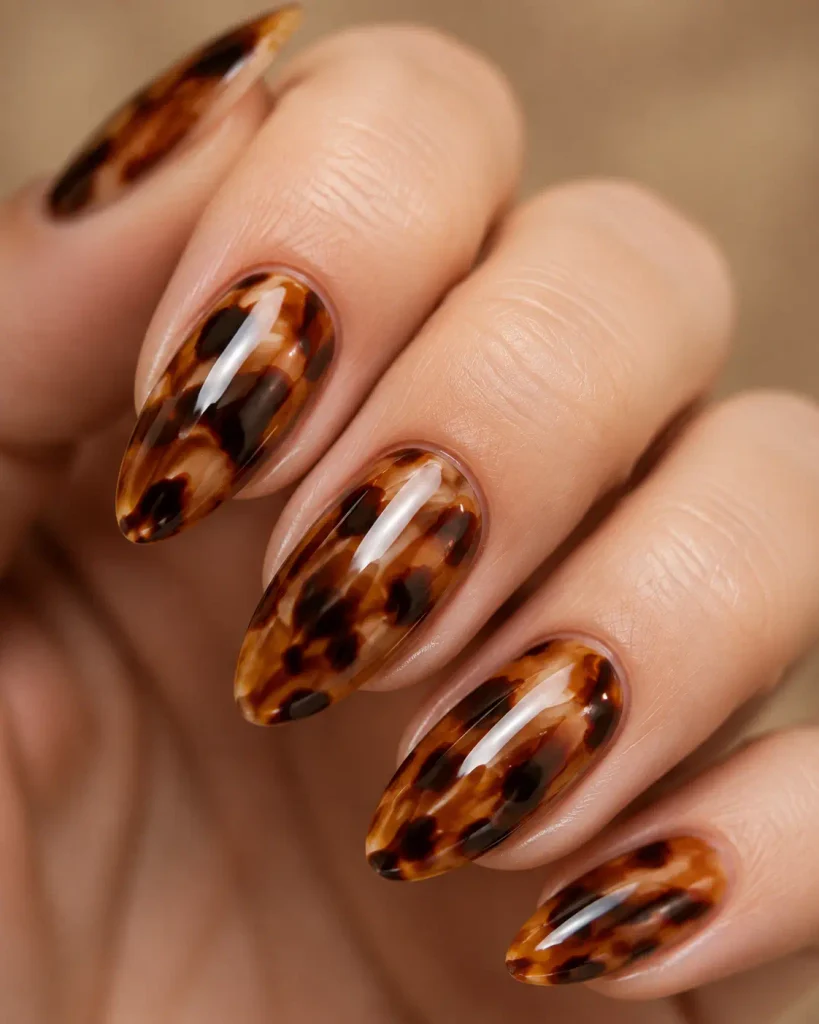 Tortoiseshell Almond Nails