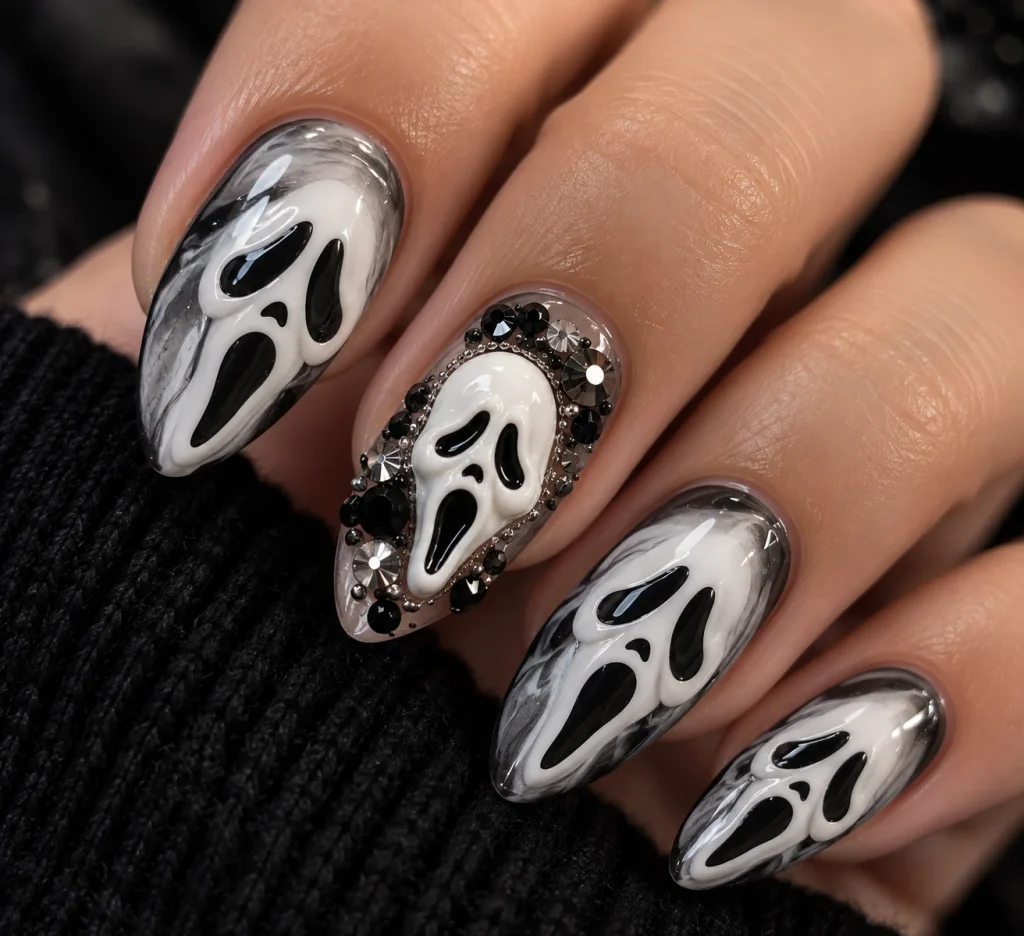 3D Charm Ghost Face Nails