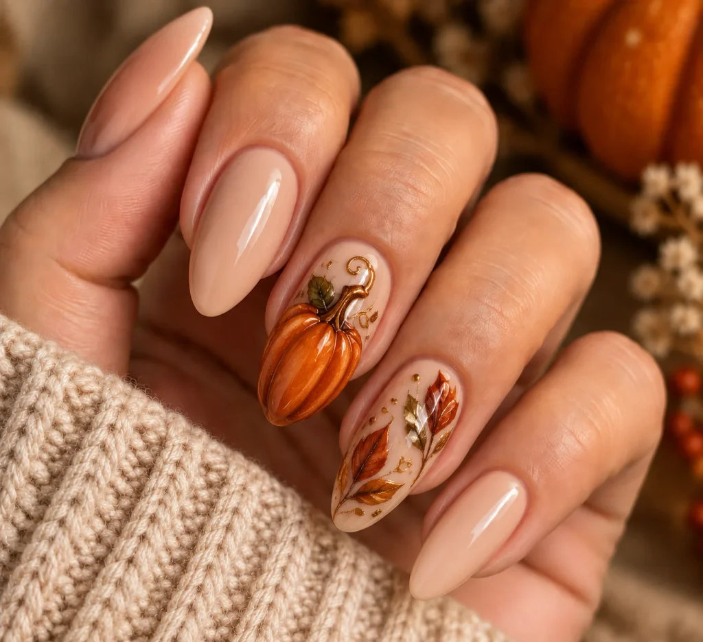 3D Pumpkin Nail Art