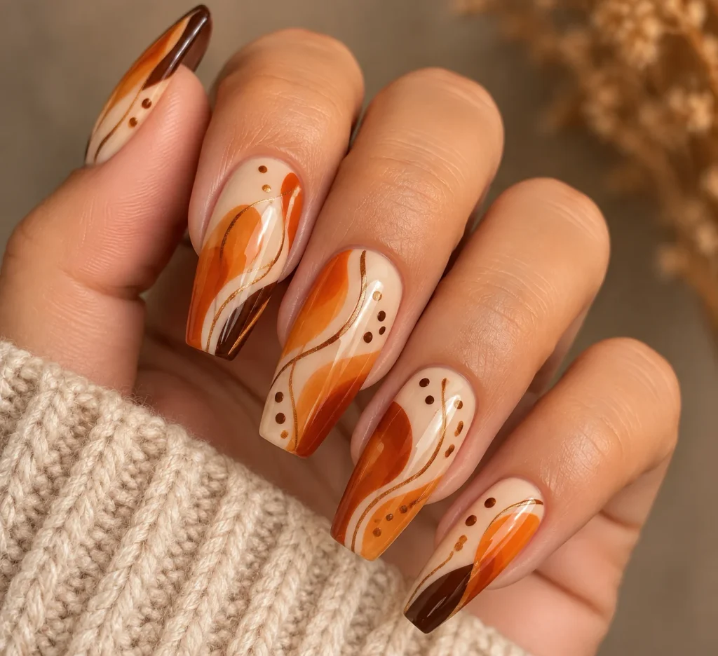 Abstract Pumpkin Nail Art