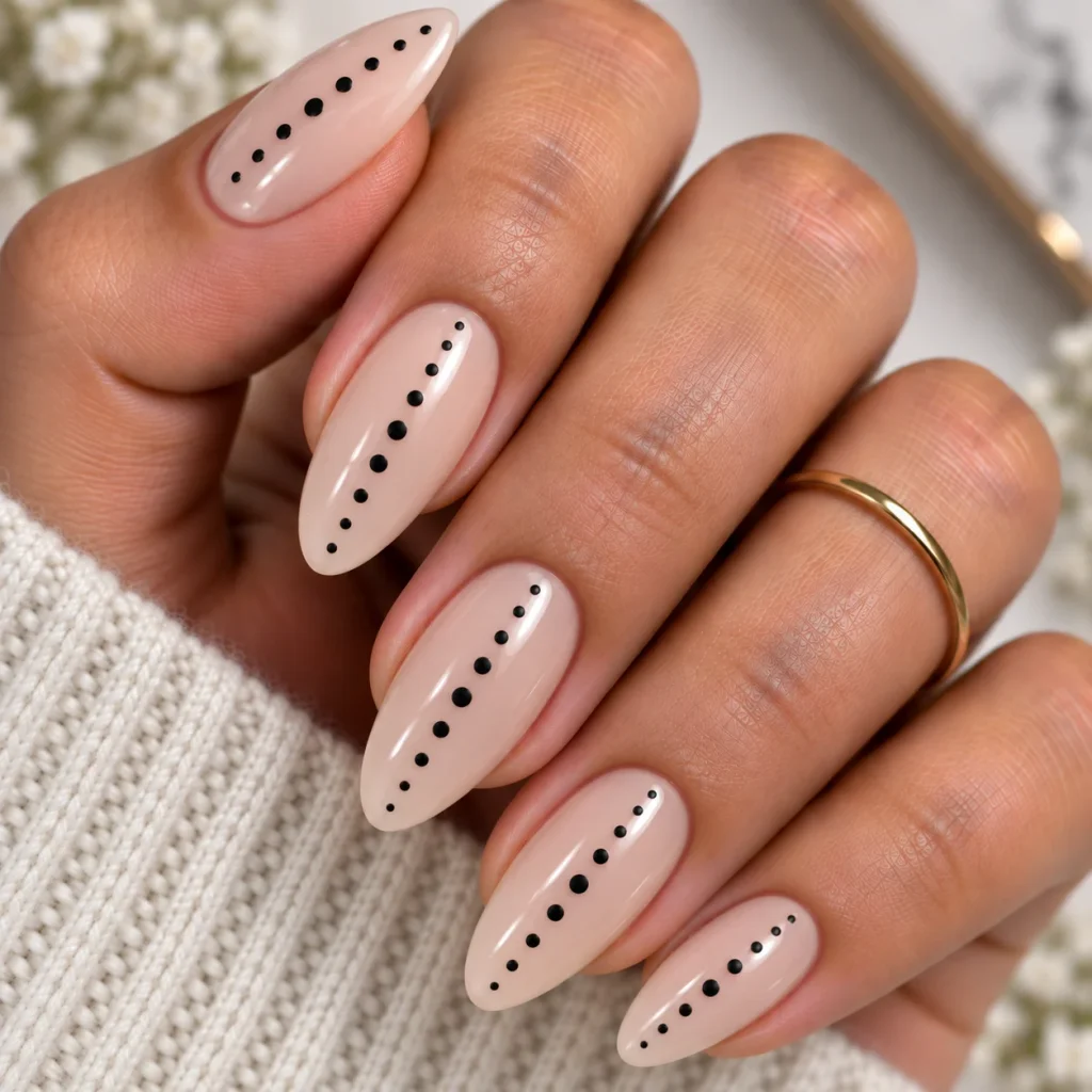 Almond Nails with Vertical Dot Rows