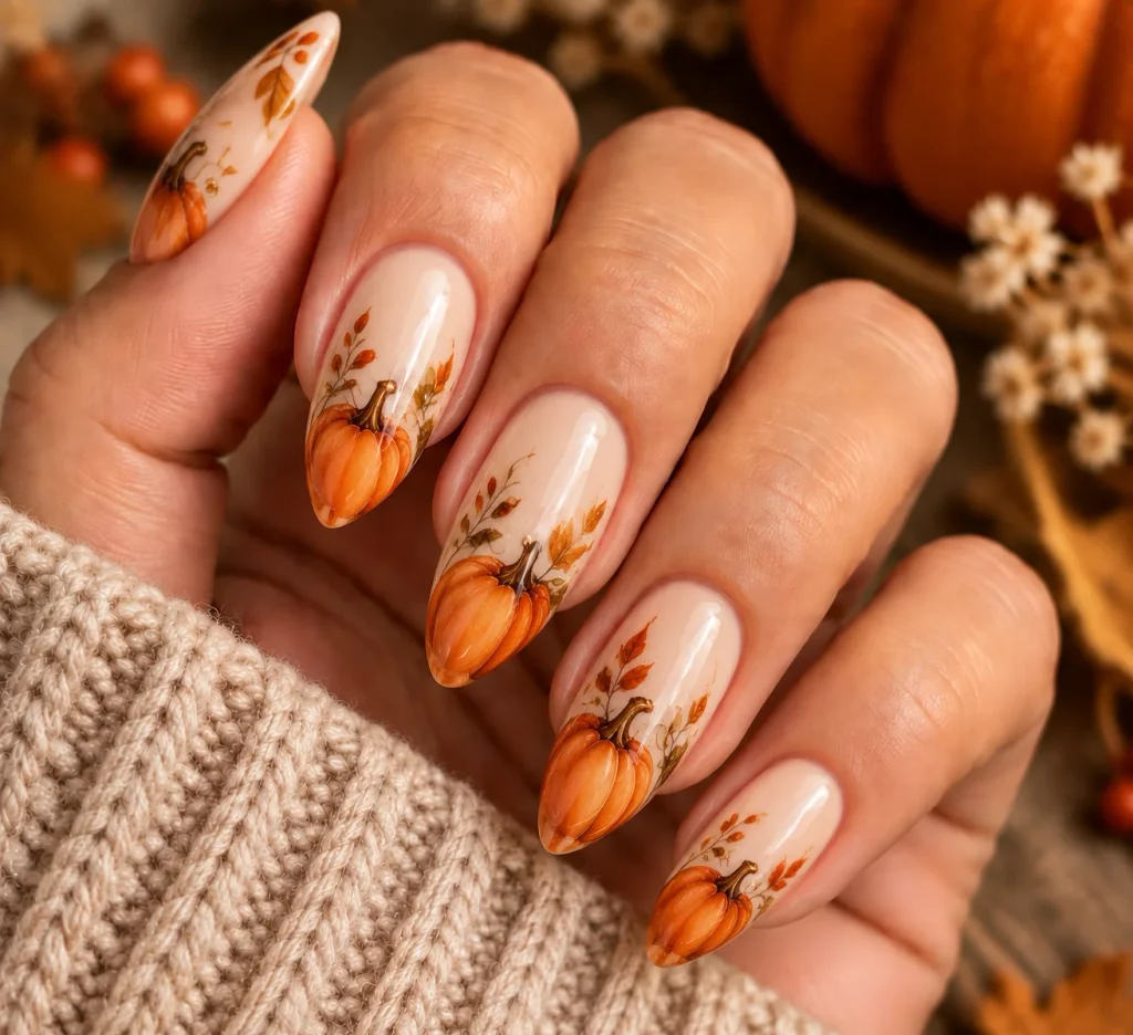 Almond Shape Pumpkin Nails