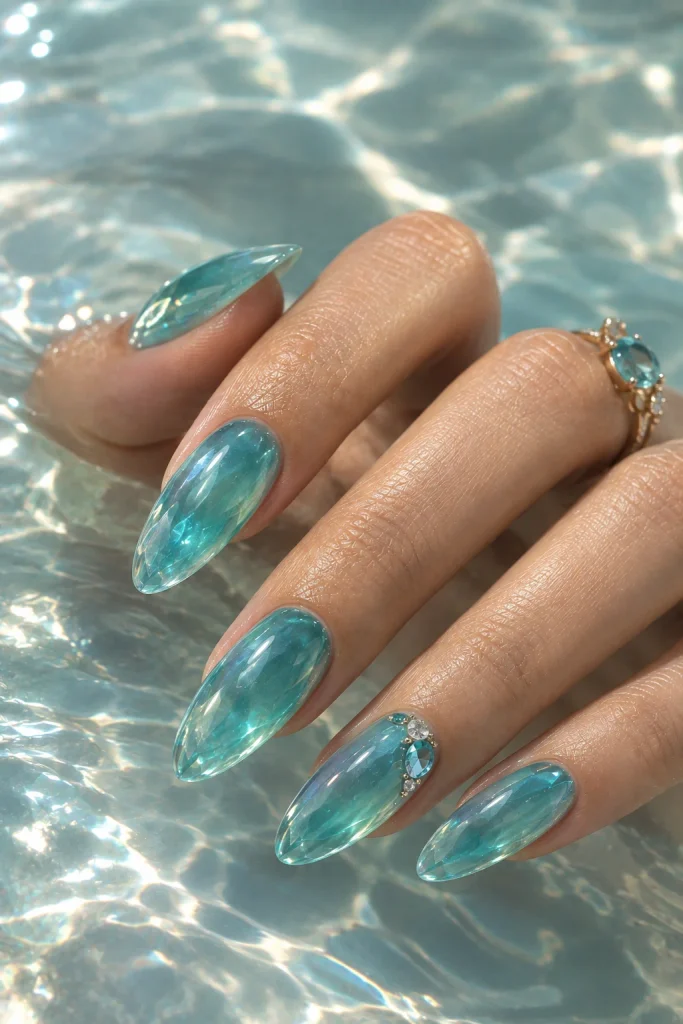 Aquamarine Blue-Green Nails