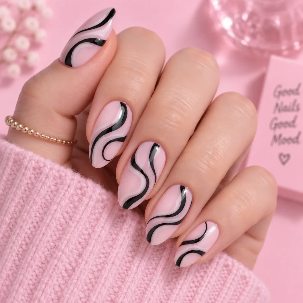 Baby Pink and Black Swirls