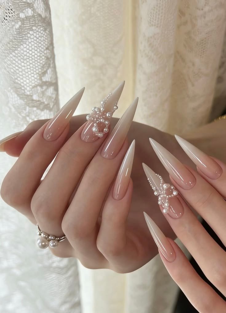 Baddie Pink and White Acrylic Nails