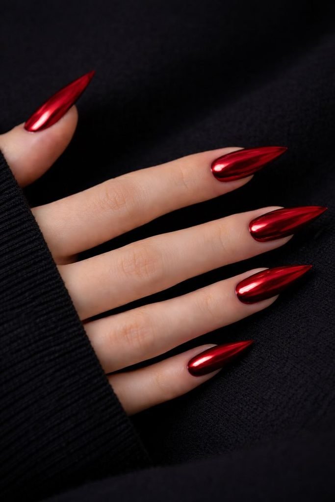 Baddie Red Chrome Nails