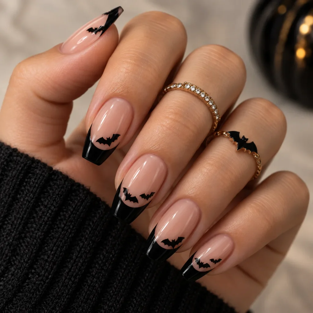 Bat Silhouette French Tips